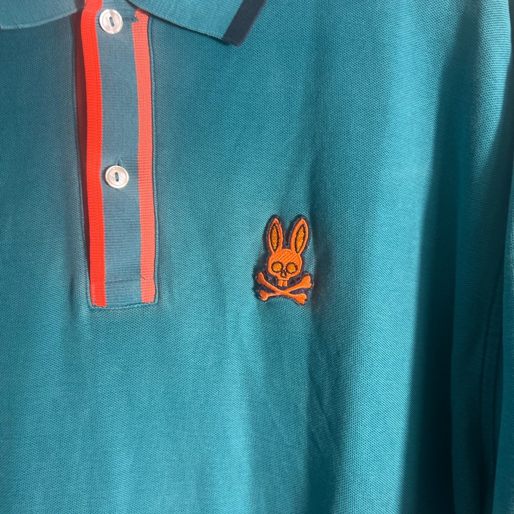 Psycho Bunny Teal Polo with Orange Trim 2XL - small mark - Picture 4 of 8